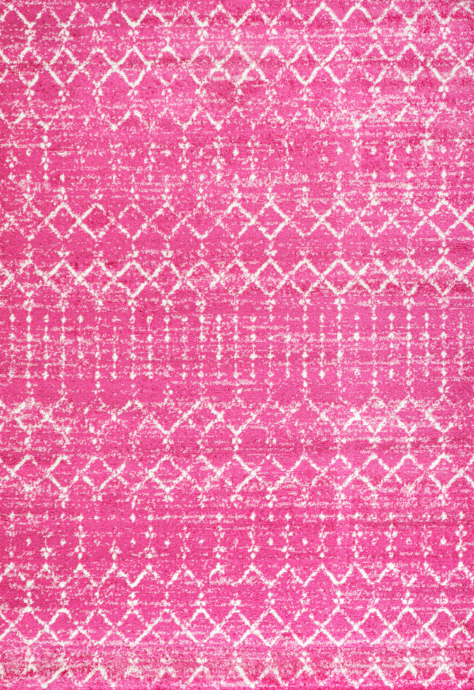 Moroccan HYPE Boho Vintage Diamond Runner Rug, Fuchsia/Ivory, 3 X 5