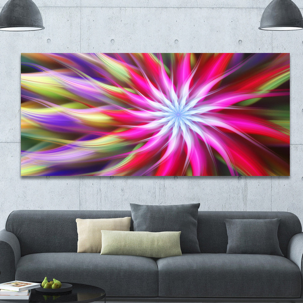Pink Flower Dance Bright Spiral, Large Floral Canvas Art Print, 60"x28"