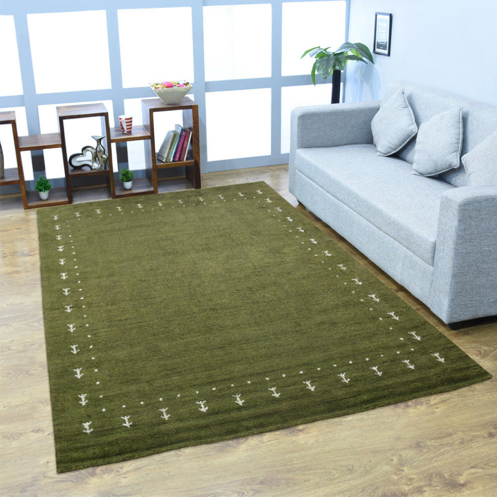 HAND KNOTTED LOOM SILK ECO-FRIENDLY AREA RUG-8'x10',Rectangle,Green,Contemporary