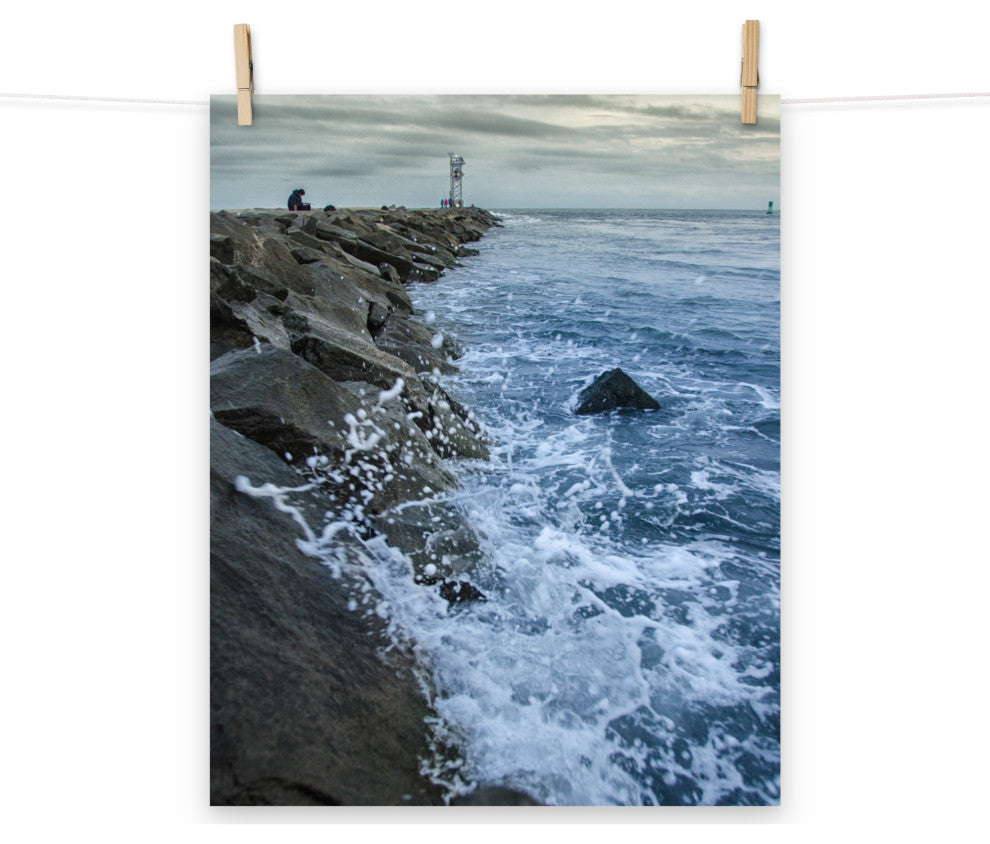 Splashing on the Jetty Landscape Photo Unframed Wall Art Print, 16" X 20"
