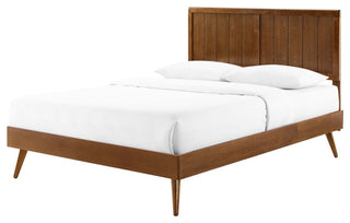 Platform Bed Frame, Queen Size, Wood, Brown Walnut, Modern Mid-Century, Bedroom