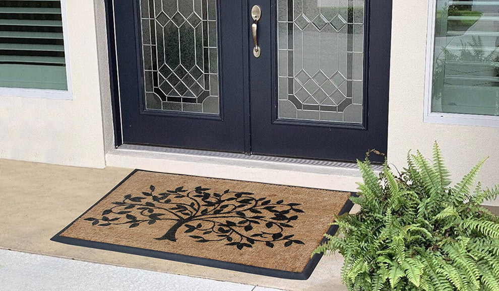 A1HC Natural Coir/Rubber Door Mat, 30x48, Thick Durable, Black/Beige