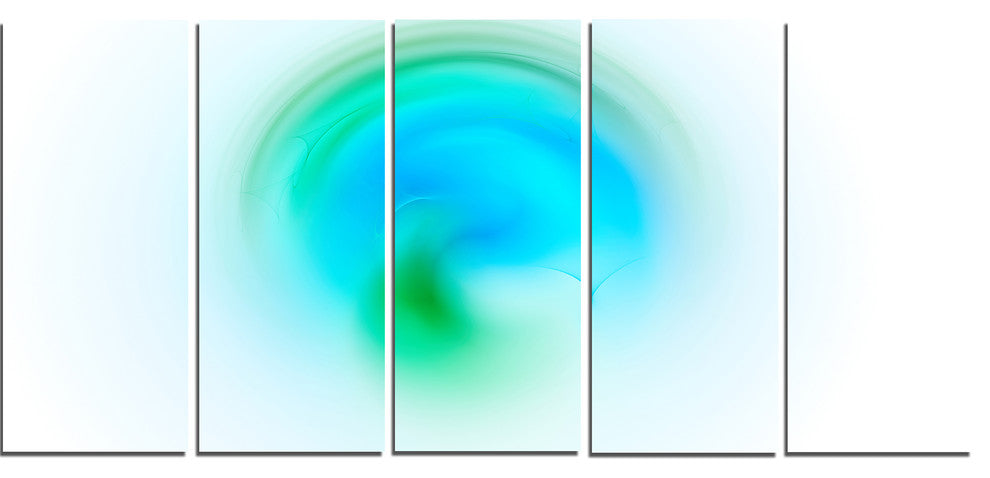 Green Luminous Misty Sphere, Abstract Canvas Art Print, 60"x28", 5 Panels