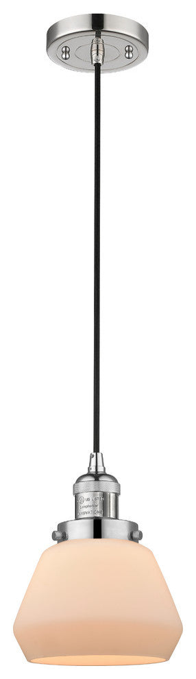 1-Light Fulton 7" Mini Pendant, Polished Nickel, Glass: Matte White Cased