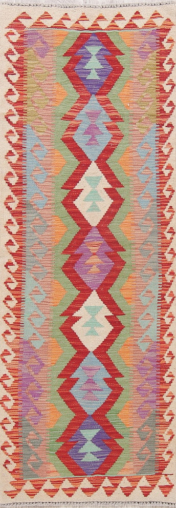 Turkish Southwestern Kilim 7' Oriental Runner Rug Flat-Woven, 6'7"X2'4"