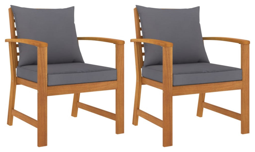 Vidaxl Garden Chairs 2-Piece Set With Dark Gray Cushion Solid Acacia Wood