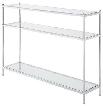 Pemberly Row Modern 3-Tier Console Table in Clear Glass and Chrome