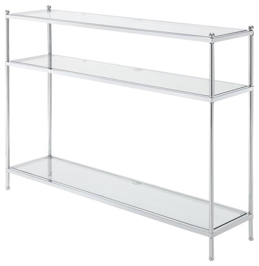 Pemberly Row Modern 3-Tier Console Table in Clear Glass and Chrome