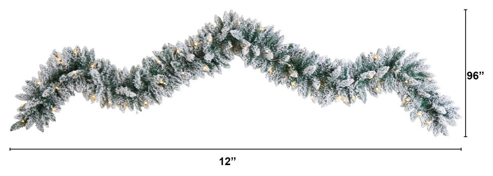 9'' Flocked Artificial Christmas Garland With 50 Warm White LED Lights