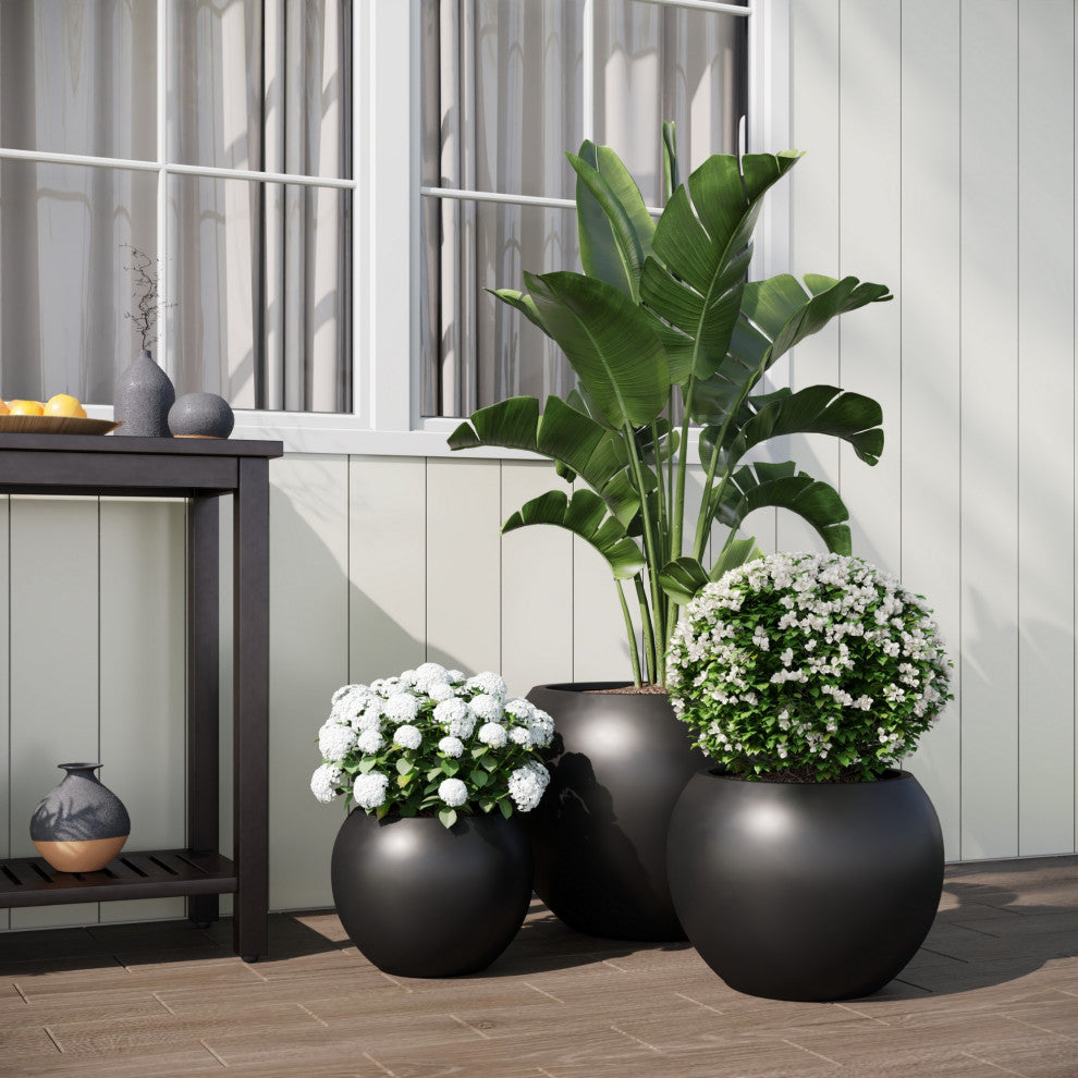 DTY Signature Mount Sherman 1-piece Fiberstone Planter, Black, Large