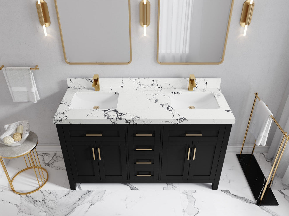 Cambridge 60" Double Bathroom Vanity in Black 2" Viola Night