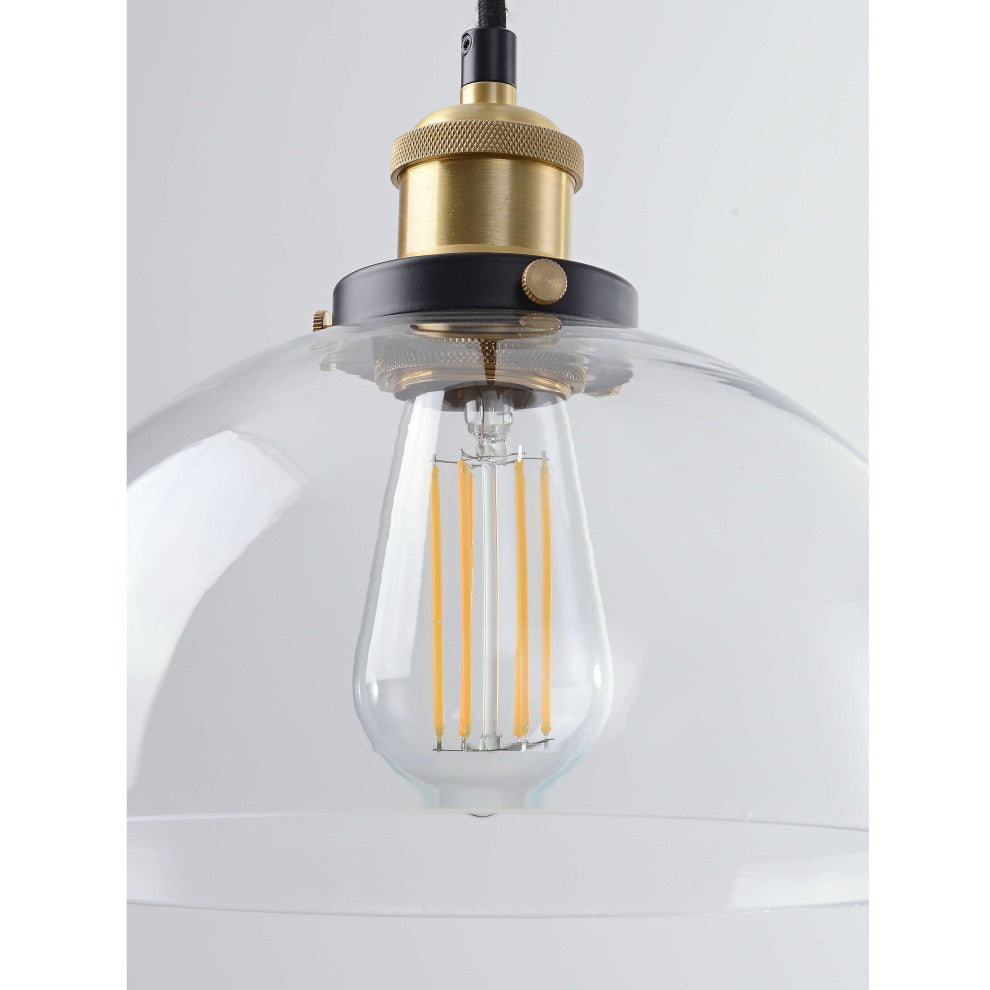 Bonnie 1 Light Antique Gold and Black Clear Glass Bowl Shade Pendant