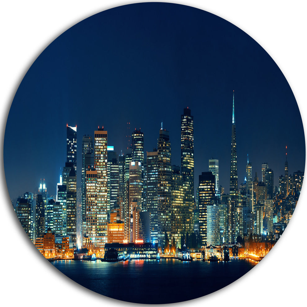 San Francisco Skyline At Night, Cityscape Round Metal Wall Art, 11"