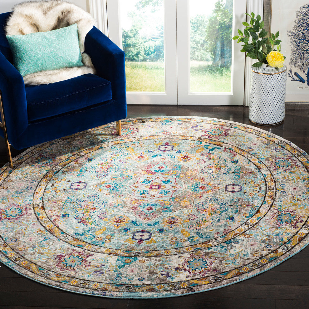 Safavieh Aria Ara183E Vintage/Distressed Rug, Beige/Blue, 6'5"x6'5" Round