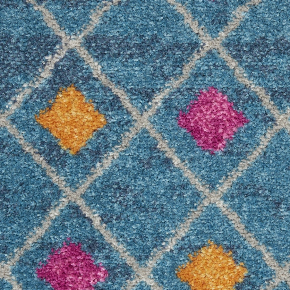 7' X 10' Blue And Orange Geometric Dhurrie Area Rug