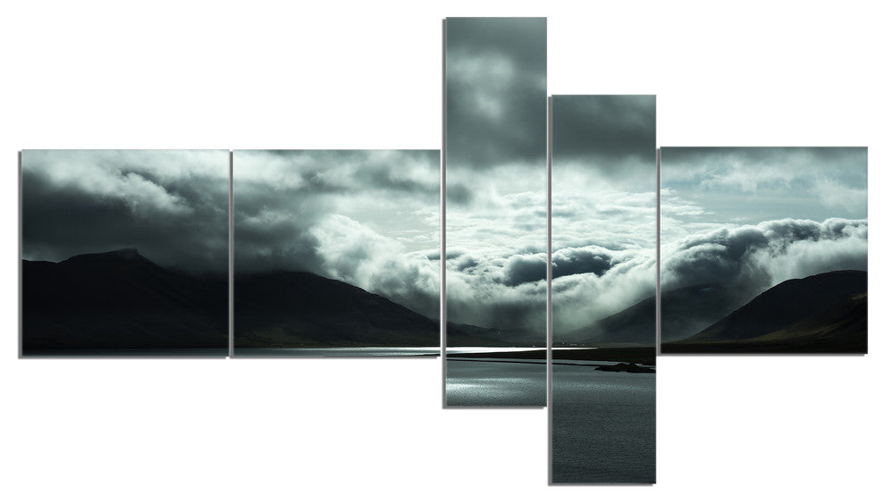Stormy Iceland in the Summer, Seashore Canvas Art Print, 60"x32", 5 panels