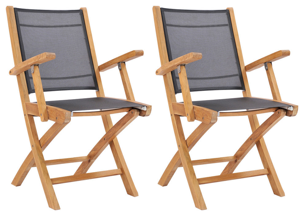 Teak Wood Miami Folding Arm Chair, Black, Set of 2