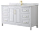 60" Single Bath Vanity, White, White Carrara Countertop, Sink, Gold Trim
