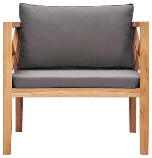 vidaXL Patio Chair Outdoor Patio Furniture with Gray Cushions Solid Wood Teak