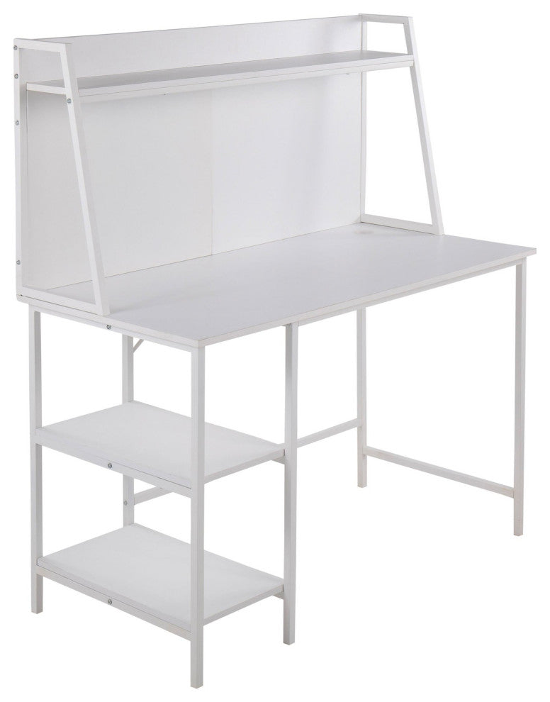 Geo Shelf Desk, White Steel, White MDF