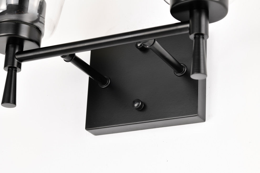 13 in. 2-Lights Matte Black Vanity Light With Clear Glass Cone Shades