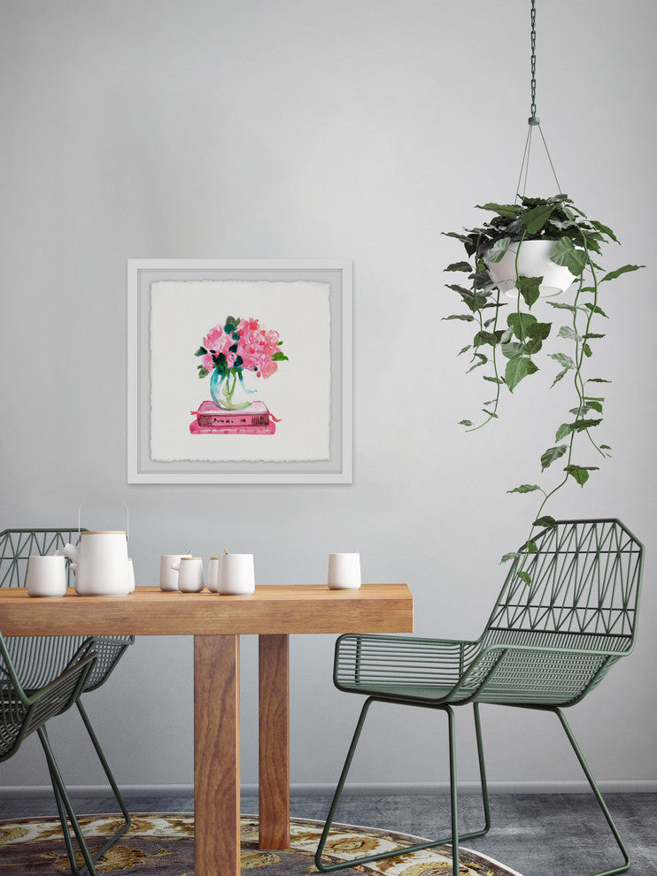 "Pink Books" Framed Painting Print, 12"x12"