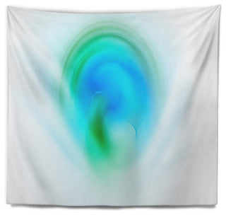 Green Luminous Misty Sphere Abstract Wall Tapestry, 80"x68"