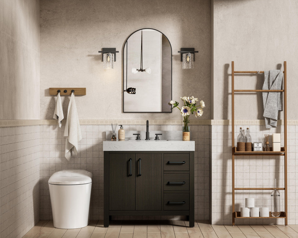 Home Living 36" Single Bathroom Vanity, Mocha Brown With Backsplash