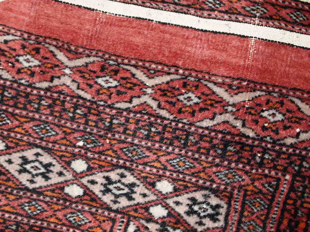 Handmade Vintage Uzbek Bukhara distressed Rug, 2.4'x4.3', 75cmx132cm 1960s