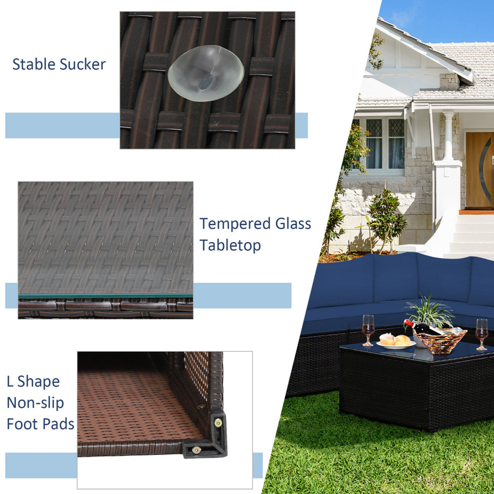Costway 6PCS Patio Rattan Furniture Set Sectional Cushioned Sofa Deck Navy