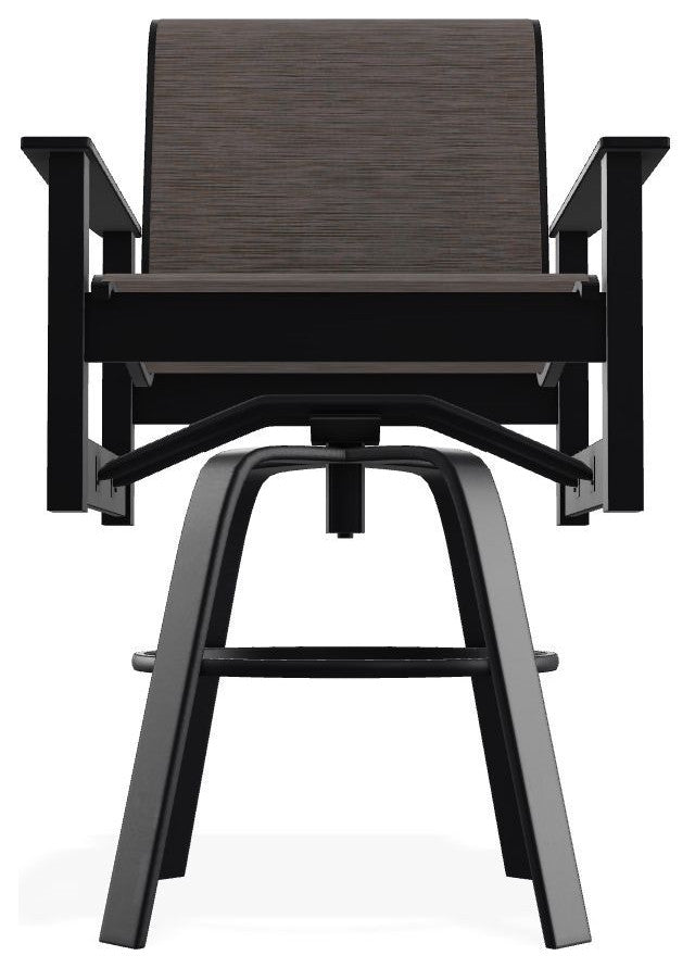 Leeward Sling Bar Height Outdoor Swivel Armchair, James/Black