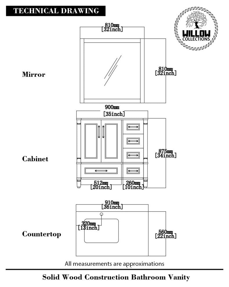 Aberdeen 36 Left Offset Bath Vanity in Pewter Green 2" Calacatta Gold