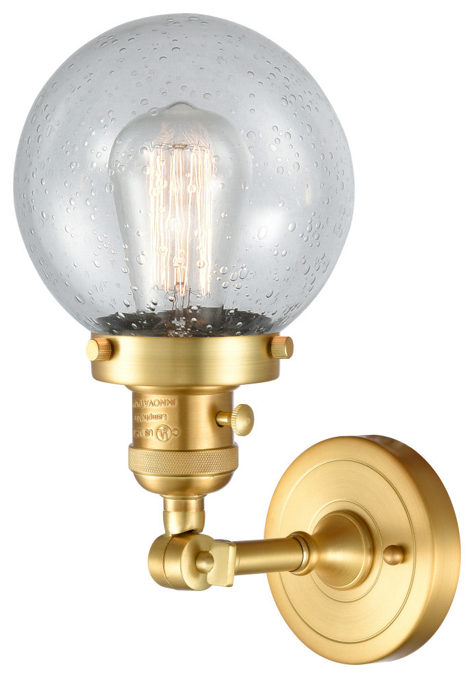 Beacon Sconce With Switch, Satin Gold, Seedy