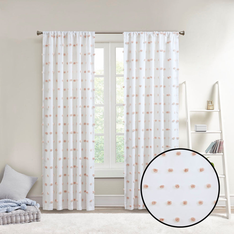 Intelligent Design Sophie Casual Pom-Pom Window Panel, Blush, 50x63"