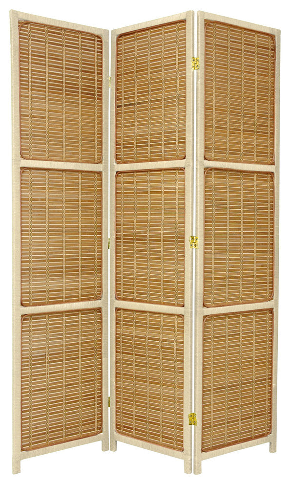 6'' Tall Woven Accent Room Divider, 3 Panel, Cream