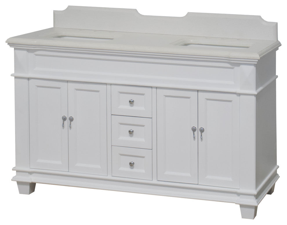 Elizabeth 60" Bathroom Vanity, Base: White, Top: Quartz, Double Vanity