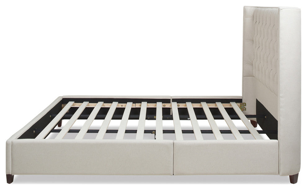 Manhattan Shelter King Platform Bed Frame, Light Beige Linen