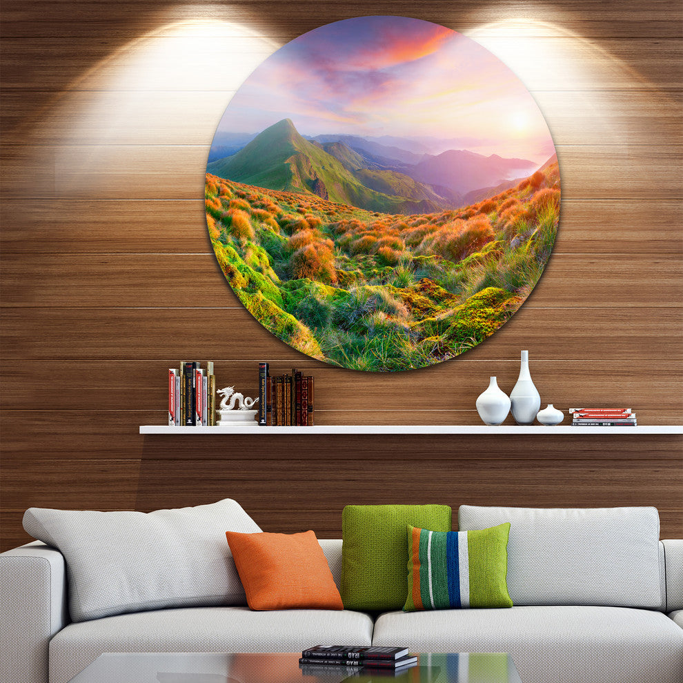 Pretty Colorful Sunset In Mountains, Landscape Round Wall Art, 36"