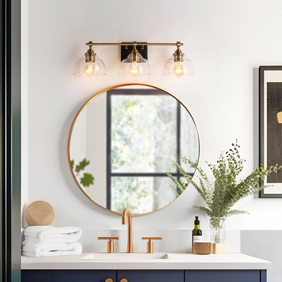 LNC 24.4" 3-Light Matte Black and Polished Gold Modern Bathroom Vanity Light
