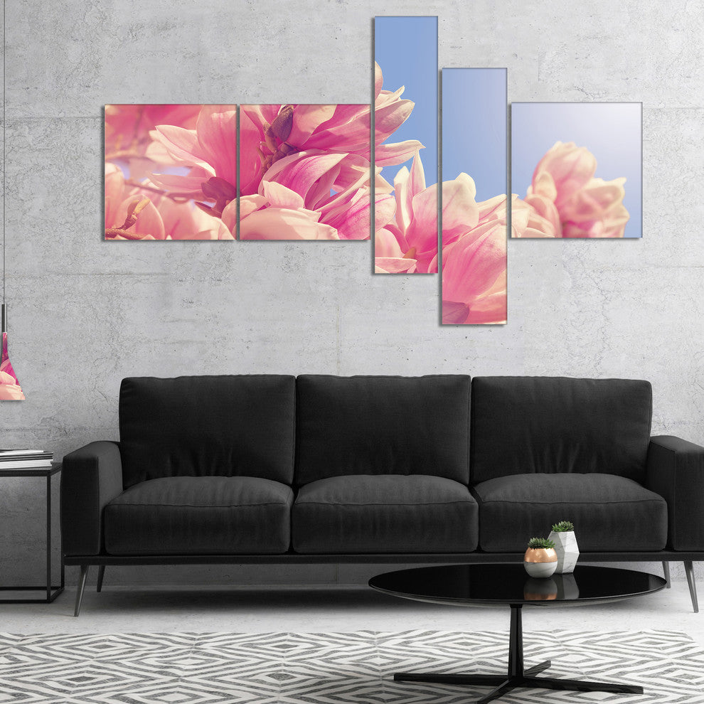 Magnolia Flowers on Sky Background, Floral Canvas Art Print, 60"x32", 5 panels