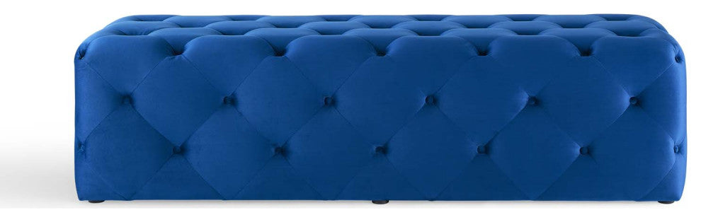 Tufted Accent Chair Bench, Velvet, Blue Navy, Modern, Living Lounge Hospitality