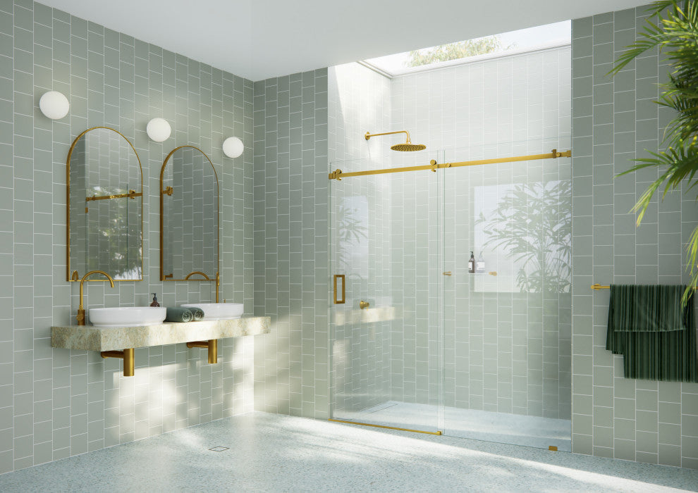 64-68"x78" Frameless Sliding Shower Door With Square Hardware, Satin Brass