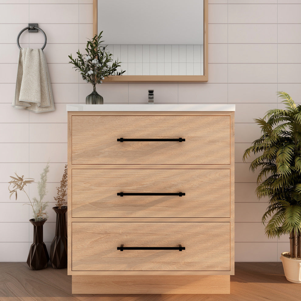 Victoria 30" Solid Wood Bath Vanity, Red Oak