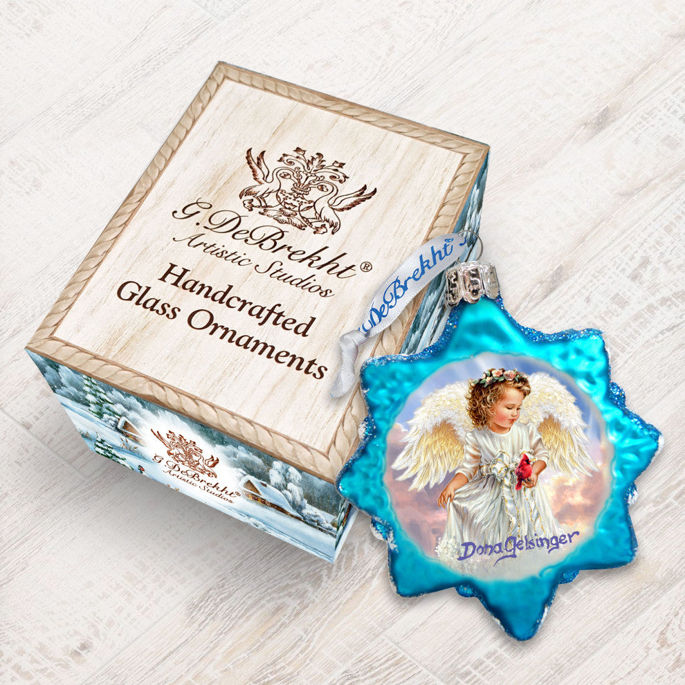 Angel With Cardinal Mercury Glass Ornament