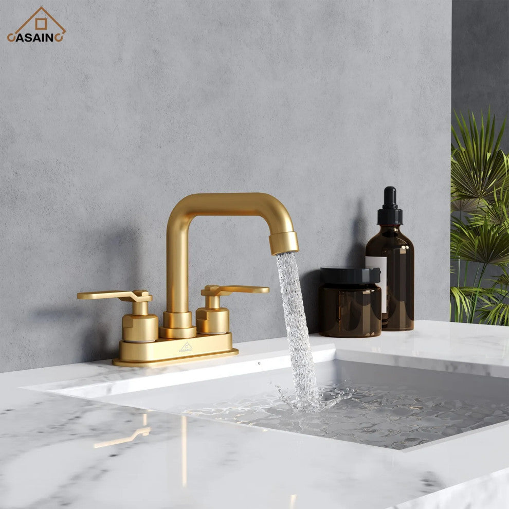 Bathroom Sink Faucets 2 Handle Centerset Faucets for 3 Hole Drain Brushed Gold