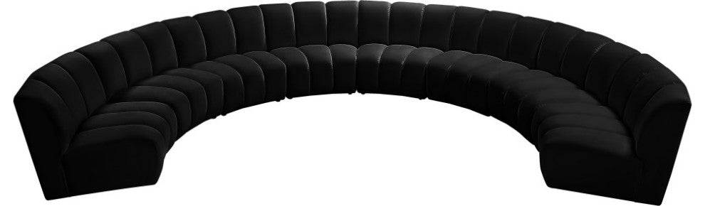 Infinity Channel Tufted Velvet Modular Chair, Black, 8 Piece