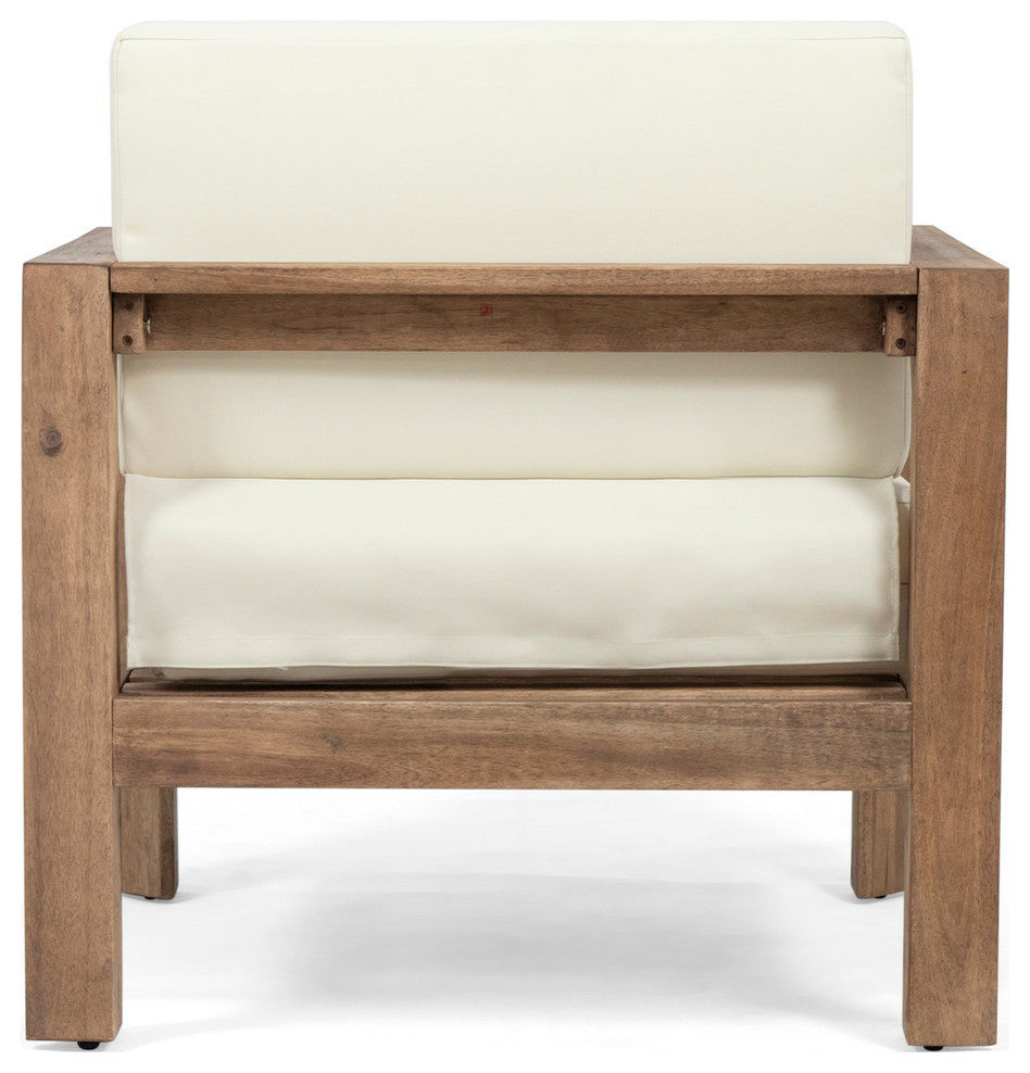 Lucia Outdoor Wooden Club Chairs With Cushions, Set of 2