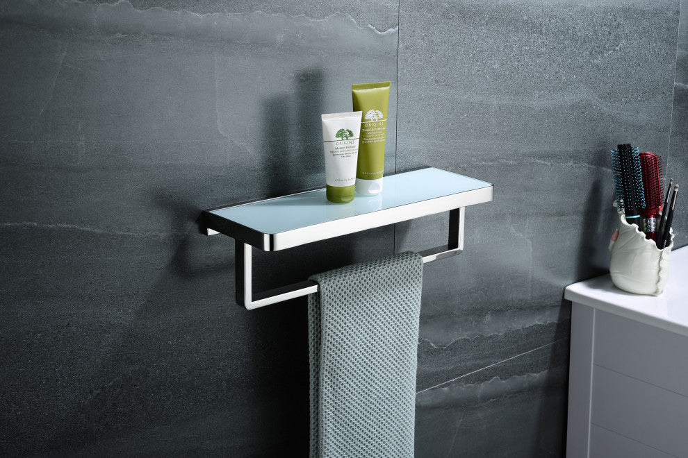 Bagno Bianca St. Steel Wh. Glass Shelf, Towel Bar Chrome