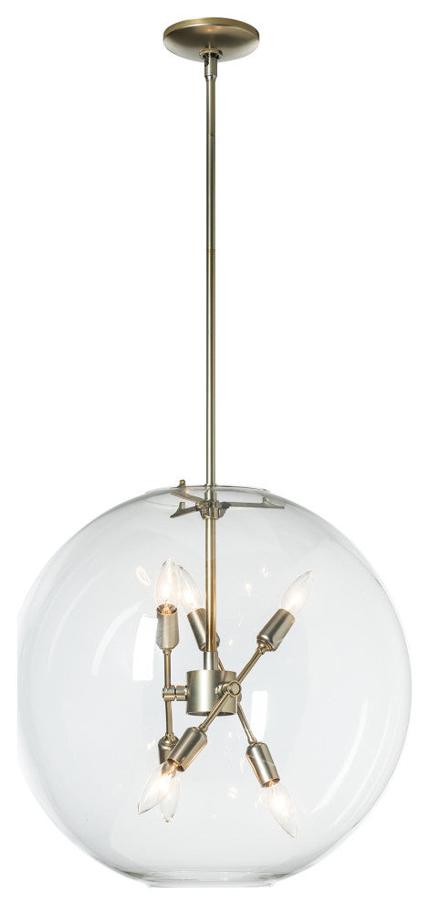 Sfera 6-Light Pendant, Modern Brass Finish, Clear Glass