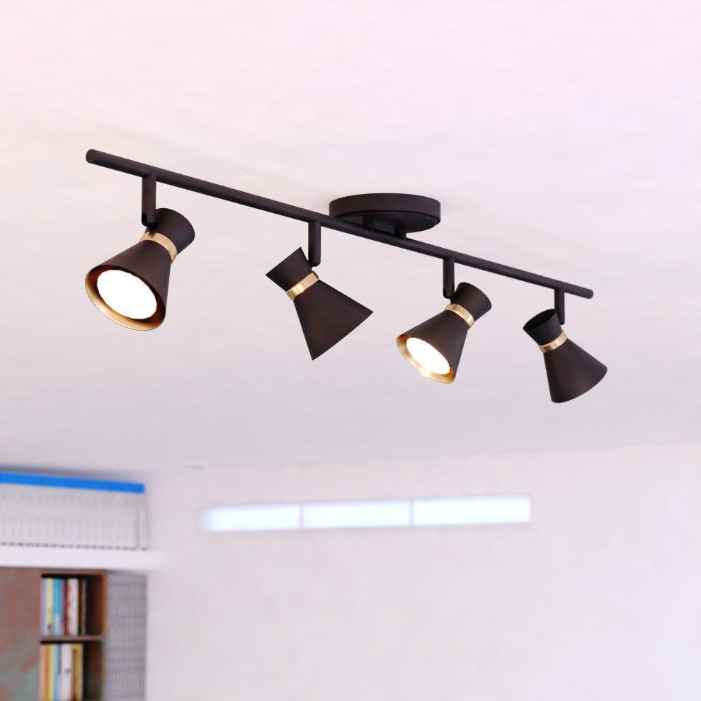 Alto LED Adjustable Ceiling Spot Track Light, Matte Black and Satin Brass, 4-Light